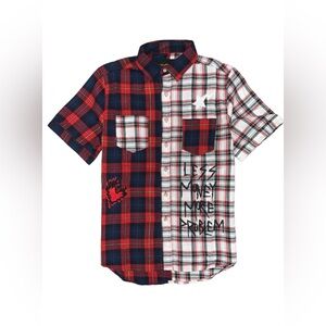 KLEEP Men’s Flannel/Twill Split Graphic Button Down Shirt Size M